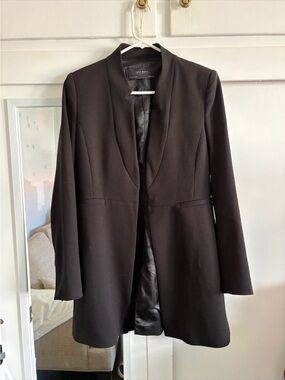 Zara Black Long Open-Front Blazer